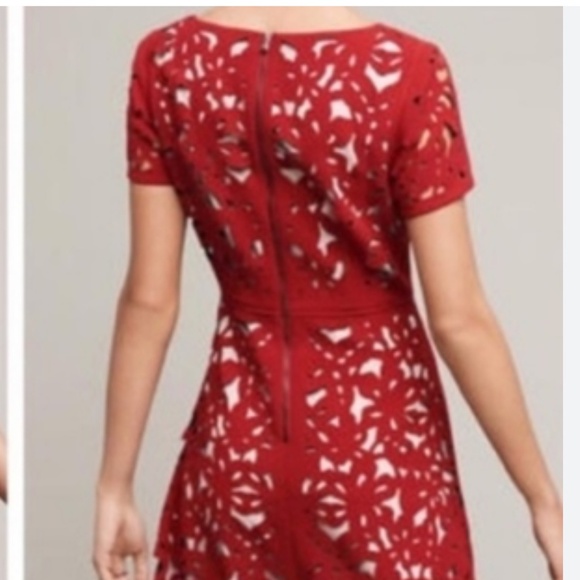 Moulinette Soeurs Laser-Cut Red Fit & Flare Dress Anthropologie Size 6 - Picture 2 of 12